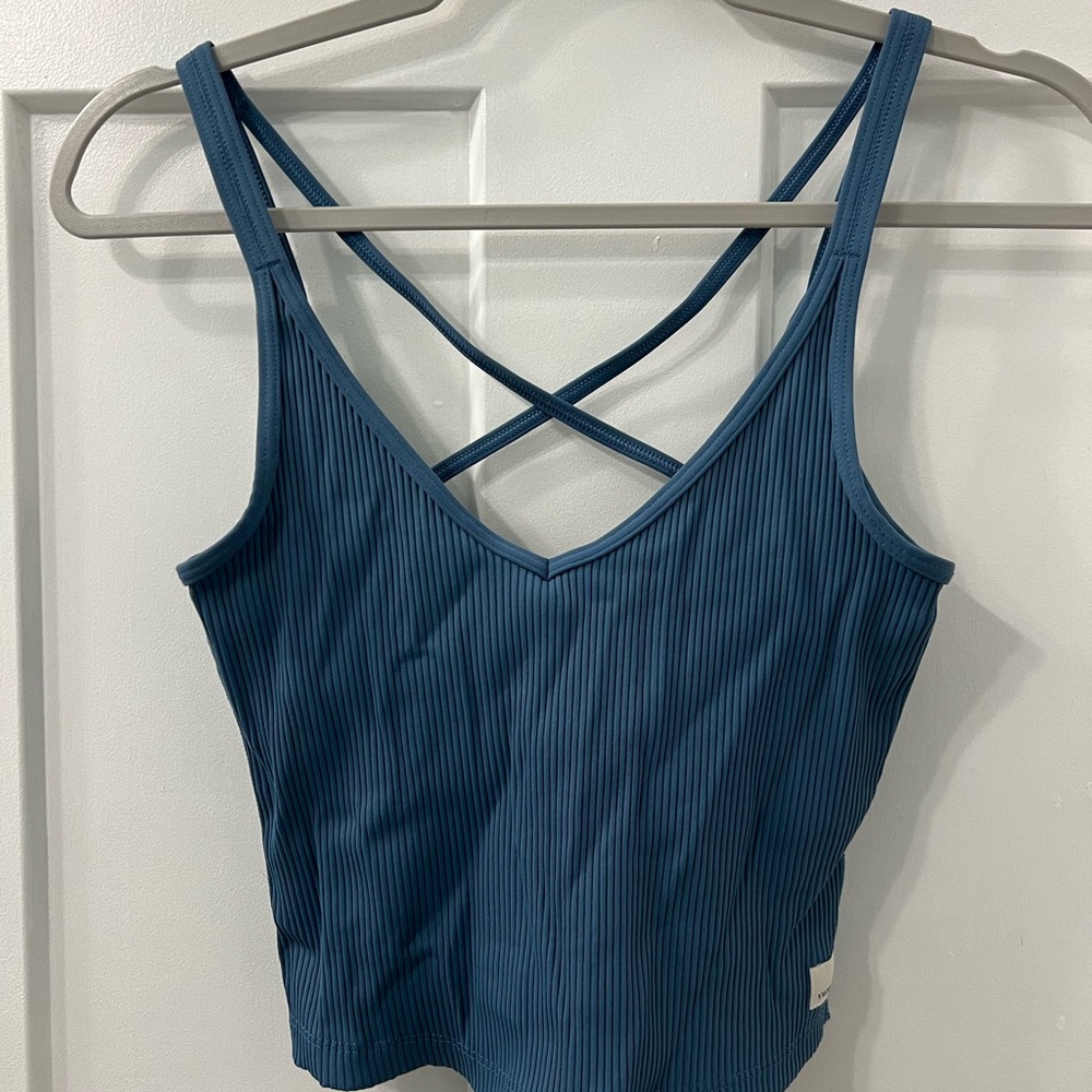 Blue Ribbed Strappy Tank Top